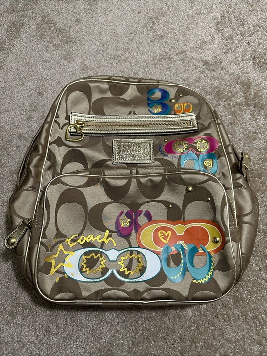 Coach Handbags - Coach Taupe Signature Backpack with Multicolor Graphic Accents